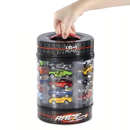 25 Piece Diecast Cars Pack Toy Playset in Storage Carrying Tub - 1:64 Scale Metal Alloy Die-cast Vehicles Collection for Kids thumbnail 7