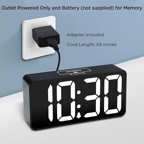 DreamSky Small Digital Alarm Clock for Bederoom, Large Big Numbers Display with Dimmer for Living Room, Electric Bedside Desk Clock with USB Charging Port, Adjustable Volume, USB-C Adapter Powered thumbnail 4