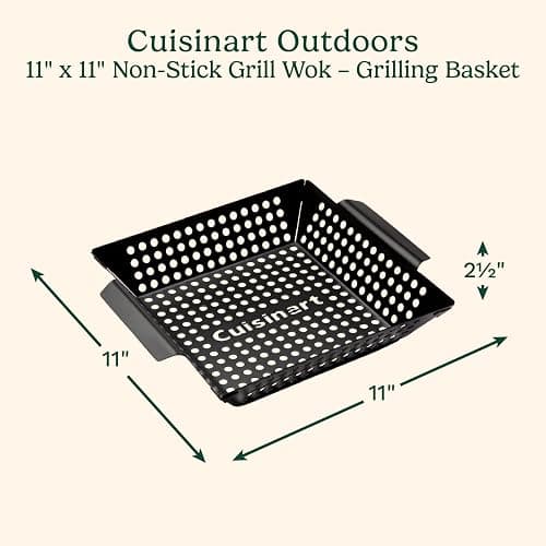 Cuisinart 11" x 11" Non-Stick Grill Wok, Perforated BBQ Grill Basket for Grilling Veggies, Meat & Stir-Fry, Outdoor Grilling Basket for Charcoal and Gas Grills thumbnail 3