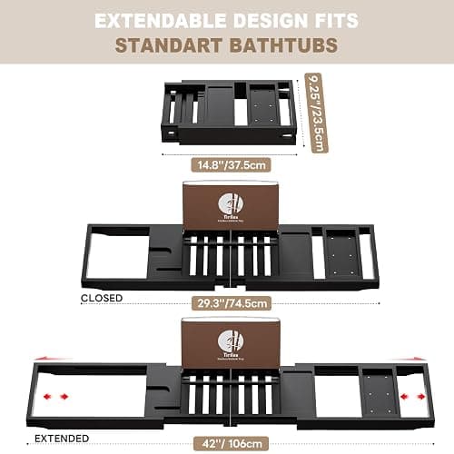 Yirilan Foldable Bathtub Caddy, Expandable Bath Tray, Unique House Warming Gifts, New Home, Anniversary and Wedding Gifts for Couple, Black-New thumbnail 2
