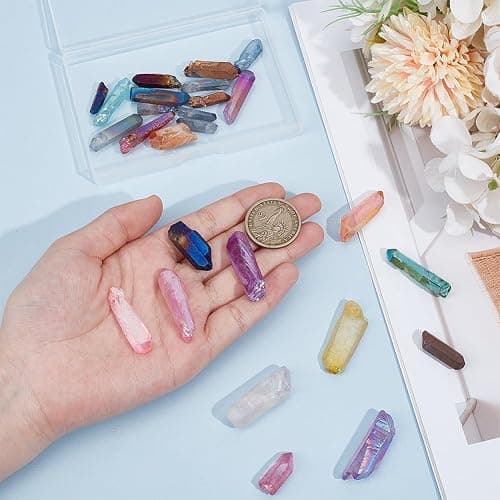 OLYCRAFT About 20~24pcs Quartz Crystal Bead with 1.2~1.4mm Hole Yoga Amulet Chakra Set Polished Tumbled Stones Bulk Quartz Crystal Sticks Spikes Irregular Rough Point Strands for Jewelry Making thumbnail 2