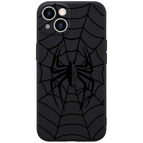 Wihytec Spider Web Black Phone Case for iPhone 13 Black Cobweb Case Cover Liquid Silicone Soft Gel Rubber Matt Phone Cover with Microfiber Lining Protective Cover - Image 1