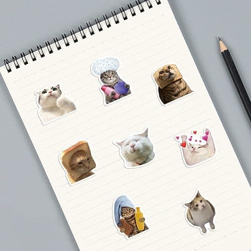 SEEYEON 50Pcs Cute Cat Stickers, Funny Cat Meme Vinyl Stickers Decals for Laptop Water Bottle Phone Luggage, Sticker Gift for Kids Teens Boys Girls, Cat Meme Stickers (SEEYEON) thumbnail 7