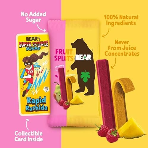 BEAR Real Fruit Snack Splits - Gluten Free, Vegan, and Non-GMO - Raspberry and Pineapple – Healthy School And Lunch Snacks For Kids And Adults, 0.7 Ounce (Pack of 18) thumbnail 4