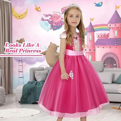 URAQT Robe de Princesse Filles Costume de La Belle au Bois Dormant(100-150) | Deguisement Princesse Fille Fête Anniversaire, Halloween, Noël, Carnaval, Cosplay, Robe de Soirée thumbnail 8