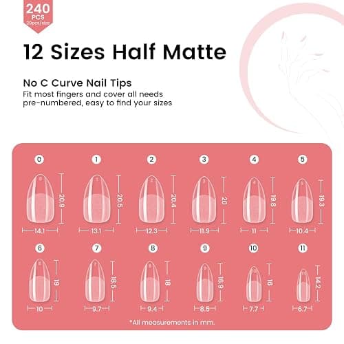 Quaferen Almond Nail Tips Short: 240pcs Pre-shape Acrylic Fake Nails Tips Almond Shape - 12 Sizes Soft Gel Full Cover Clear Gelly Press on False Tip for Nail Extension Salon Home thumbnail 7