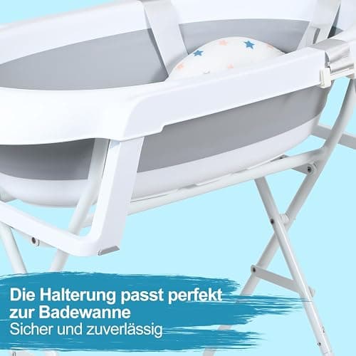 Ansobea - Vasca da bagno pieghevole con supporto antiscivolo, tappetino da bagno e inserto per vasca da bagno per neonati e bambini, Grigio thumbnail 5