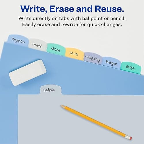 Avery Big Tab Write & Erase Durable Plastic Dividers for 3 Ring Binders, 8-Tab Sets, Pastel Colors, 3 Sets of Binder Dividers, Great for Organizing Reports, Presentations, and More (31351) thumbnail 4