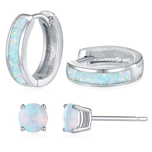 Opal Stud Huggie Hoop Earrings: Hypoallergenic 14K Gold/Silver/Rose Gold Plated Small Hoop Earrings for Women Sensitive Ears - Image 1