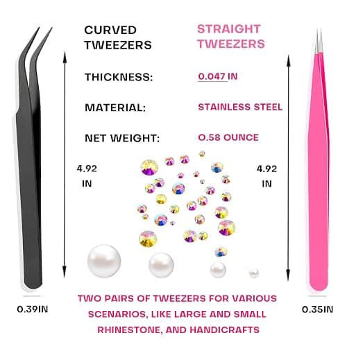 13 Pcs Rhinestone Picker Tool - 3 Pcs Dual-head Pens with 6 Wax Tips, 15 Pcs Clay, Precision Curved and Straight Tweezers Kit for Picking Up Nail Art Gems, Stones, Crystals, and Nail Charms thumbnail 5