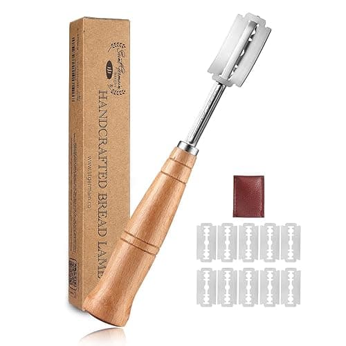 "SAINT GERMAIN Premium Hand Crafted Bread Lame for Dough Scoring Knife, Lame Bread Tool for Sourdough Bread Slashing with 10 Blades Included with Replacement with Authentic Leather Protector Cover" - Image 1
