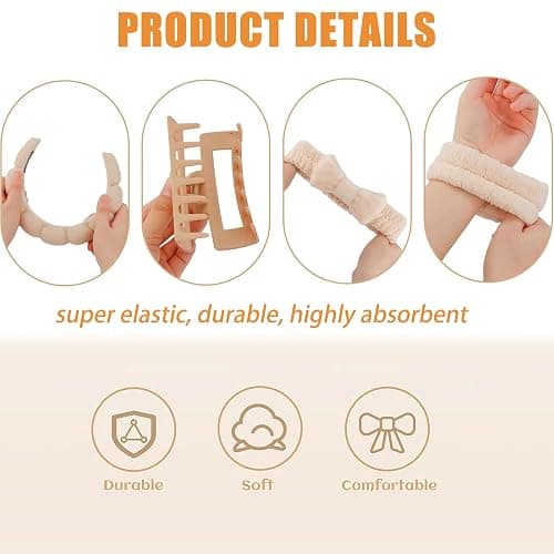 FDRJKN 7 Pack Skincare Headband Set, Spa Headband And Wristband Set, Non Slip Headband For Washface, Teen Girl Gifts, Unisex Adult & Children thumbnail 3