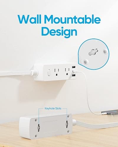 Power Strip Surge Protector, Olcorife Ultra Thin Flat Plug Extension Cord 5ft, 6 Outlets 3 USB Ports(1 USB C), 3 Sided Outlet Extender for Home Office Travel Dorm Room Essentials, White thumbnail 5