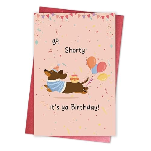Qiavor Funny Dachshund Birthday Card, Go Shorty Birthday Card for Dog Lover, Cute Sausage Dog Bday Gift for Him Her - Image 1