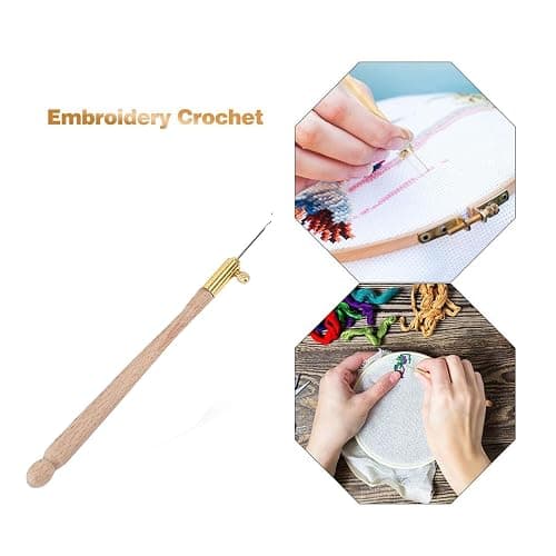 3Pcs Tambour Hooks Kit, Embroidery Crochet Hooks with 9 Needles, Wooden Handle French Tambour Hook Latch Beaded Needle for Embroidery Sequin Beading Knitting DIY Sewing thumbnail 6