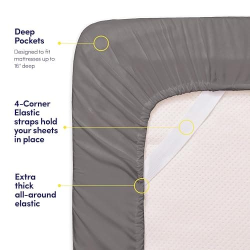 1500 Supreme Collection Twin XL Sheet Sets Gray - 3 Piece Bed Sheets and Pillowcase Set for Twin XL Mattress - Extra Soft, Elastic Corner Straps, Deep Pocket Sheets, Twin XL Gray - Twin XL - Gray thumbnail 6