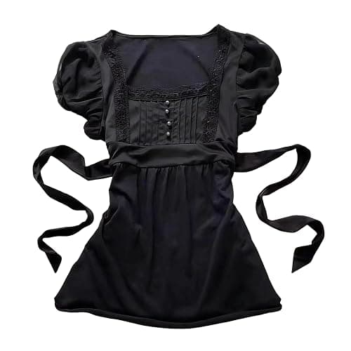 Emo Goth Tops Women Teen Girls Y2k Fairy Grunge Short Sleeve Peplum Blouses Whimsical Gothic Clothes 2000s Shirt - Image 1