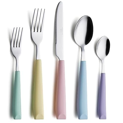 ANNOVA Silverware Set Stainless Steel Colorful Handle Tableware Kitchen Flatware Set Utensils, Includes Dinner Knives, Forks, Spoons, Salad Forks & Dessert Spoons (Pastel Mix, 20 Pieces) - Image 1