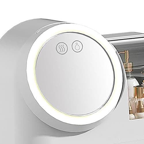 HURRISE Mirror Fan Makeup Case,Portable Makeup Organizer with Mirror and LED Light,Cosmetic Storage Display Case, Large Capacity Mirror Makeup Storage Box for Women (White) thumbnail 8