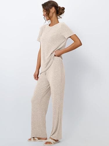 LILLUSORY 2 Piece Lounge Sets for Women Sweater Sets Airport Travel Outfits 2025 Sweat Suits Matching Wide Leg Pants thumbnail 3