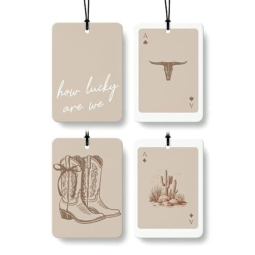 FISWAFY Boho Beige Western Car Air Freshener 4 Pcs, Preppy Cowgirl Cow Skull Cactus Ace Card Hanging Air Freshener for Cars Closet Drawer Books, Cute Western Car Accessories Mirror Decor for Women - Image 1