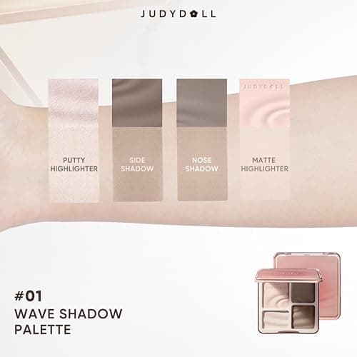 JUDYDOLL Highlight & Contour Palette, All-in-One Matte Highlighter Contour Compact, Natural Brightening Finish for Cool Fair & Olive Skin (New Version 01 Wave Shadow Palette) thumbnail 2