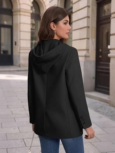 Mina Self 2026 Fall Women's Hooded Blazer Jacket Oversized Business Casual | Long,Double-Breasted,Full-Lined,Open Front,Long Sleeve, Lapel, Dressy Suits,Work Office Outfits With Pocket,Capsule Wardrobe thumbnail 4