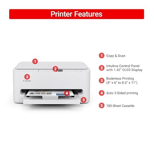 Canon PIXMA TS6520 Wireless Color Inkjet Printer Duplex Printing, White – Home Printer with Copier/Scanner, 1.42” OLED Display, Intuitive Control Panel, Compact Design thumbnail 3