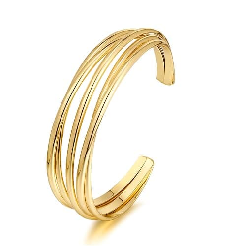 ENSKEFEN Gold Cuff Bracelet for Women Chunky Multi-layer Cross Wire Open Bracelet Hollow Wide Cuff Bracelets Adjustable Gold Open Cuff Bangle Bracelet - Image 1