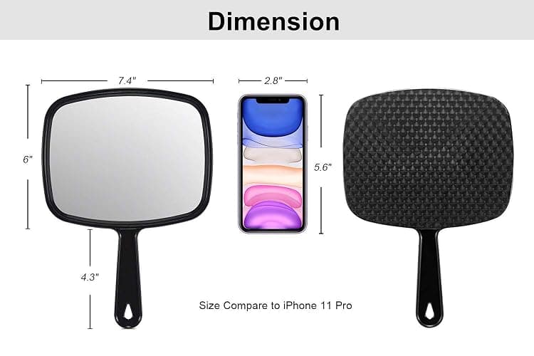 PROTECLE Hand Mirror, 10.3" L x 7.4" W Salon Barber Hairdressing Handheld Mirror with Handle, Square Black thumbnail 3