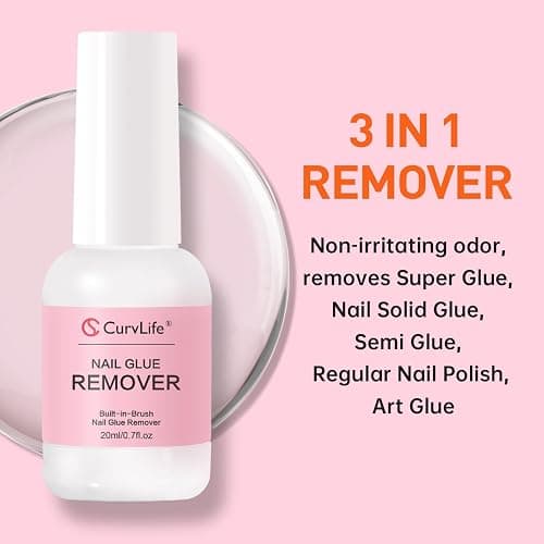 Curvlife Multi-functional Brush-on Nail Glue Remover 20ml for Press On and Fake Nails - Cuticle Pusher for Women thumbnail 2