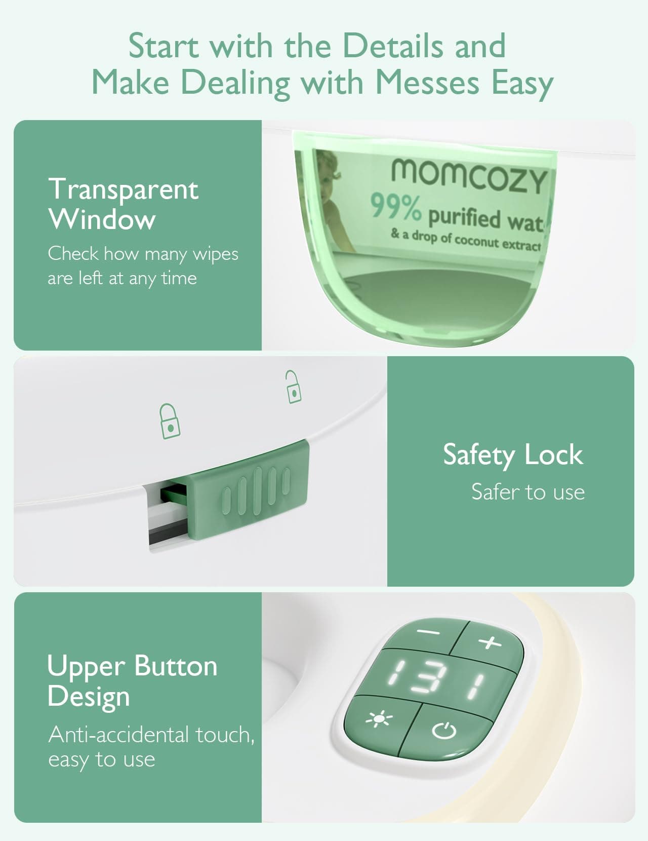 Momcozy Baby Wipe Warmer, Innovative Spring Design, Large Capacity Wipes Dispenser, Fast and Even Heating, 4 Modes of Temperature Heating Control, Diaper Wipe Warmer with Night Light thumbnail 8