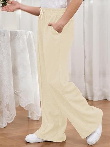 COZYEASE Girl's Wide Leg Sweatpants High Elastic Waist Straight Leg Baggy Jogger Pants with Pocket thumbnail 3