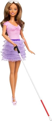 Barbie Fashionistas Doll #228, Blind Barbie Doll Wearing Pink Top and Ruffled Skirt with Cane and Sunglasses in Partnership with the American Foundation for the Blind - Image 1