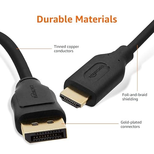 Amazon Basics DisplayPort to HDMI Cable, Uni-Directional, 4K@30Hz, 1920x1200, 1080p, 6 ft, Black thumbnail 4