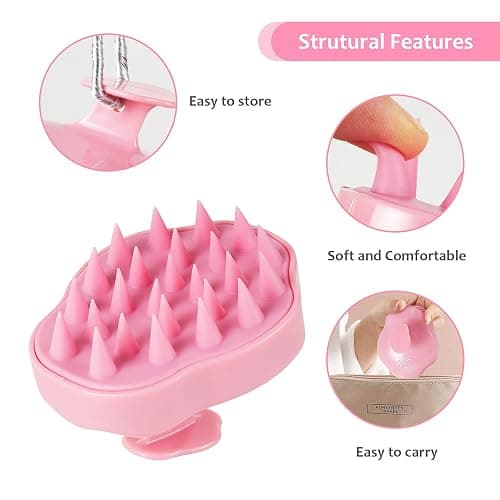 URTHEONE Soft Silicone Hair Scalp Massager Shampoo Brush for Wet Dry Oily Curly Straight Thick Thin Rough Long Short Natural Men Women Kids Pets Hair Care Tools（Pink thumbnail 2
