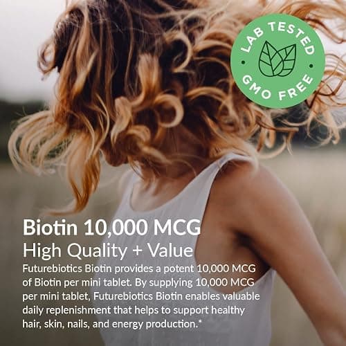 Futurebiotics Biotin 10,000 MCG High Potency Tablets Supports Healthy Hair, Skin & Nails & Energy Production, Non-GMO, 180 Vegetarian Tablets thumbnail 4