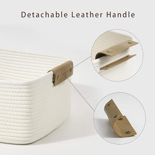 Cherrynow Square Woven Storage Basket for Shelves,Books,Cotton Rope Basket,Cube Storage Bin for Baby Toy,Towel,Magazine Basket,Home Décor White thumbnail 4
