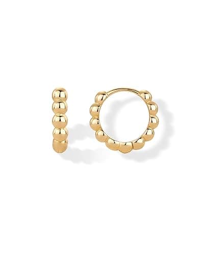 PAVOI 18K Gold Plated 925 Sterling Silver Posts Beaded Huggie Hoop Earrings for Women - Lightweight Gold Hoop Earrings - Image 1