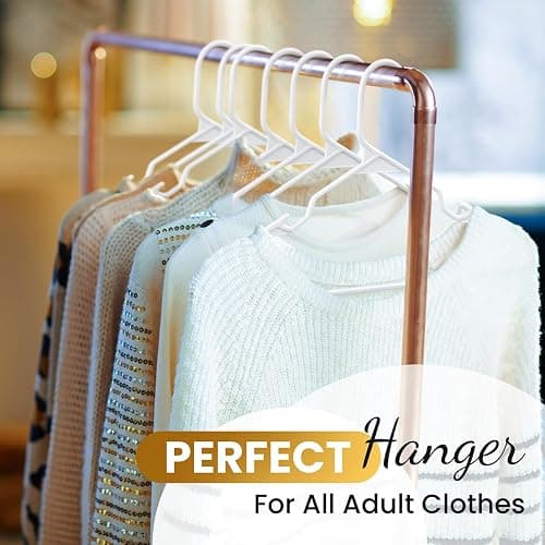 Our Modern Space 100 Pack Adult Plastic Hanger for Shirt Pants Coats Dresses Skirts Suits Jackets - Standard Thick Coat Hanger - Sturdy & Durable Design with Shoulder Grooves Hook - White thumbnail 3