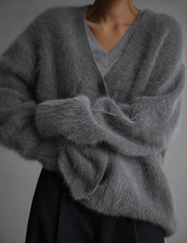 Arssm Womens Fuzzy Cardigan Sweater Long Sleeve Cardigans Button Down V Neck Fluffy Knit Top Fashion 2025 Knitwear thumbnail 3