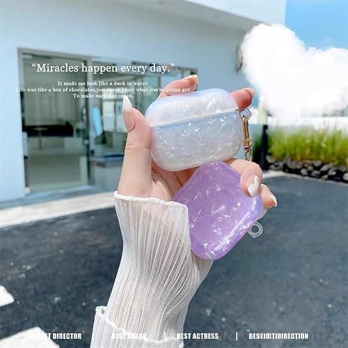 Olytop for Cute Glitter Airpods 2nd/1st Generation Case with Cleaner Pen,Shell Pattern Airpods 2/1 Gen Cover Protective Skin Girl Women with Luxury Pearl Keychain for Apple iPod 2nd/1st Gen - Purple thumbnail 3