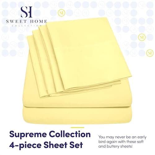 Twin XL Size Bed Sheets - 4 Piece 1500 Supreme Collection Fine Brushed Microfiber Deep Pocket Twin X-Large Sheet Set Bedding - 1 EXTRA PILLOW CASES, GREAT VALUE, Twin XL, Pale Yellow thumbnail 2