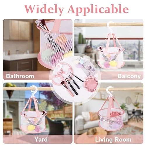 AUAUY Makeup Brush Cleaning Mat & Hanging Drying Net, Foldable Makeup Brush Cleaner, Silicone Brush Cleaning Bowl With Mesh Drying Rack Basket to Dry Makeup Sponge, Powder Puff, Brush(Pink) thumbnail 5