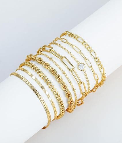 Gold Bracelets Set for Women Trendy, 14K Real Gold Plated Jewelry for Women Dainty Chain Bracelet Stack, Non Tarnish Gold Stackable Bracelets Pack Fashion Accessories Gifts thumbnail 8