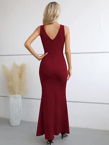 Laughido Robe de cocktail/de soirée/portefeuille/d'été/de fête/de mariage, élégante, longue, moulante, pour femme thumbnail 3