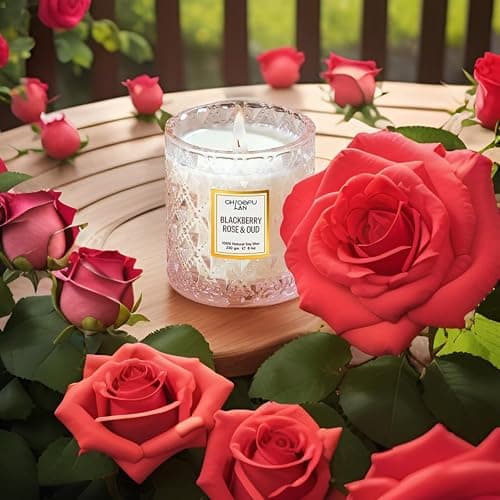 Chloefu LAN Rose Scented Candle, Oud Candle, Mothers Day Candles Gifts for Women, Pink Candles for Home Scented, 55 Hours Long Burning, 100% Natural Soy Wax thumbnail 5