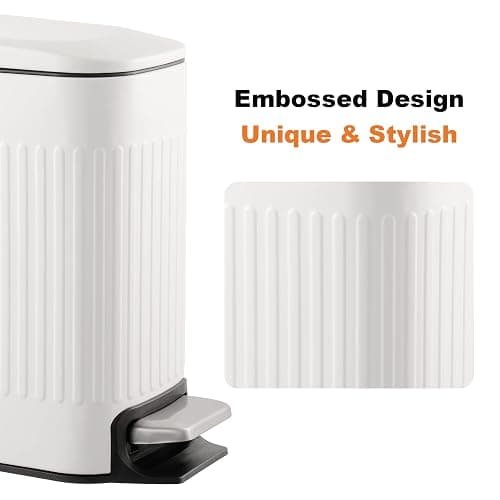 TrashAid Slim Bathroom Trash Can with Lid Soft Close, 6 Liter/1.6 Gallon Stainless Steel Small Garbage Can with Removable Inner Bucket, Step Pedal, Slim Wastebasket for Toilet, Office, Bedroom, White - White thumbnail 3
