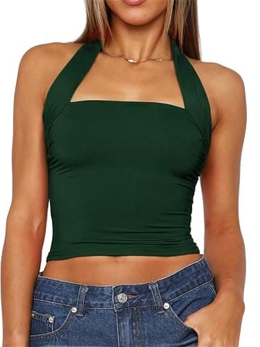 TiulZial Women Sexy Halter Neck Backless Tank Top Open Back Sleeveless Slim Fit Y2k Summer Tops - Image 1