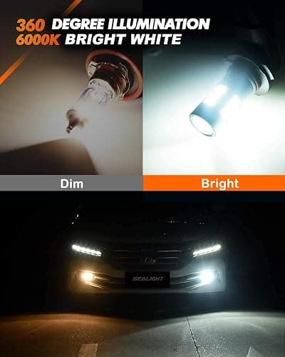 SEALIGHT H10/9145/9140 LED Fog Light Bulbs, 6000K Xenon White, 27 SMD Chips, 360-degree Illumination, Non-polarity, Pack of 2 thumbnail 2